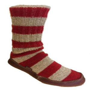 Acorn Slipper Sock : Red Stripe Ragg Wool - Womens